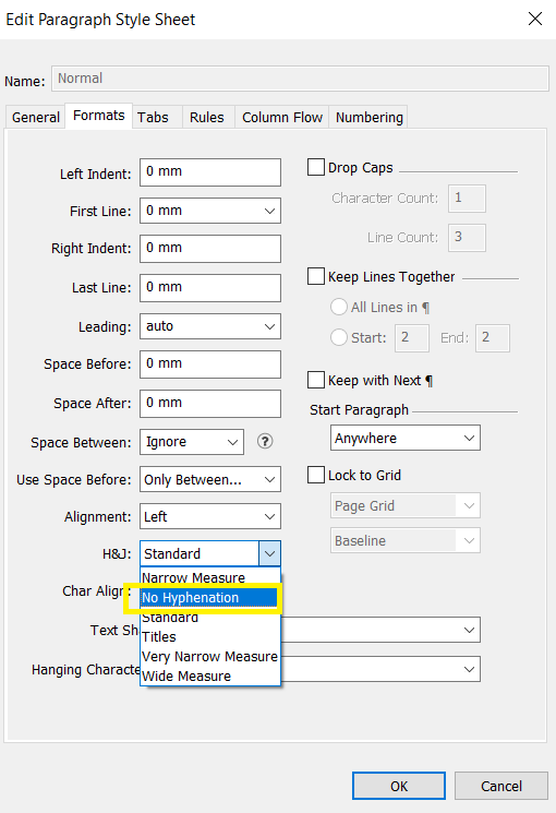 How to apply No Hyphenation for all new documents