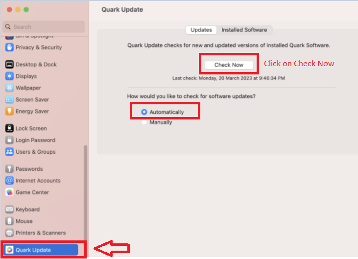 Download and Install Quark Update