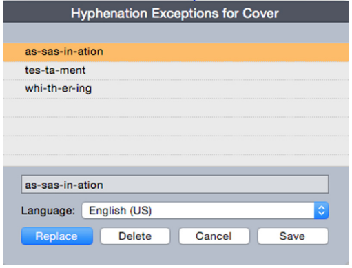 How to specify Hyphenation Exceptions